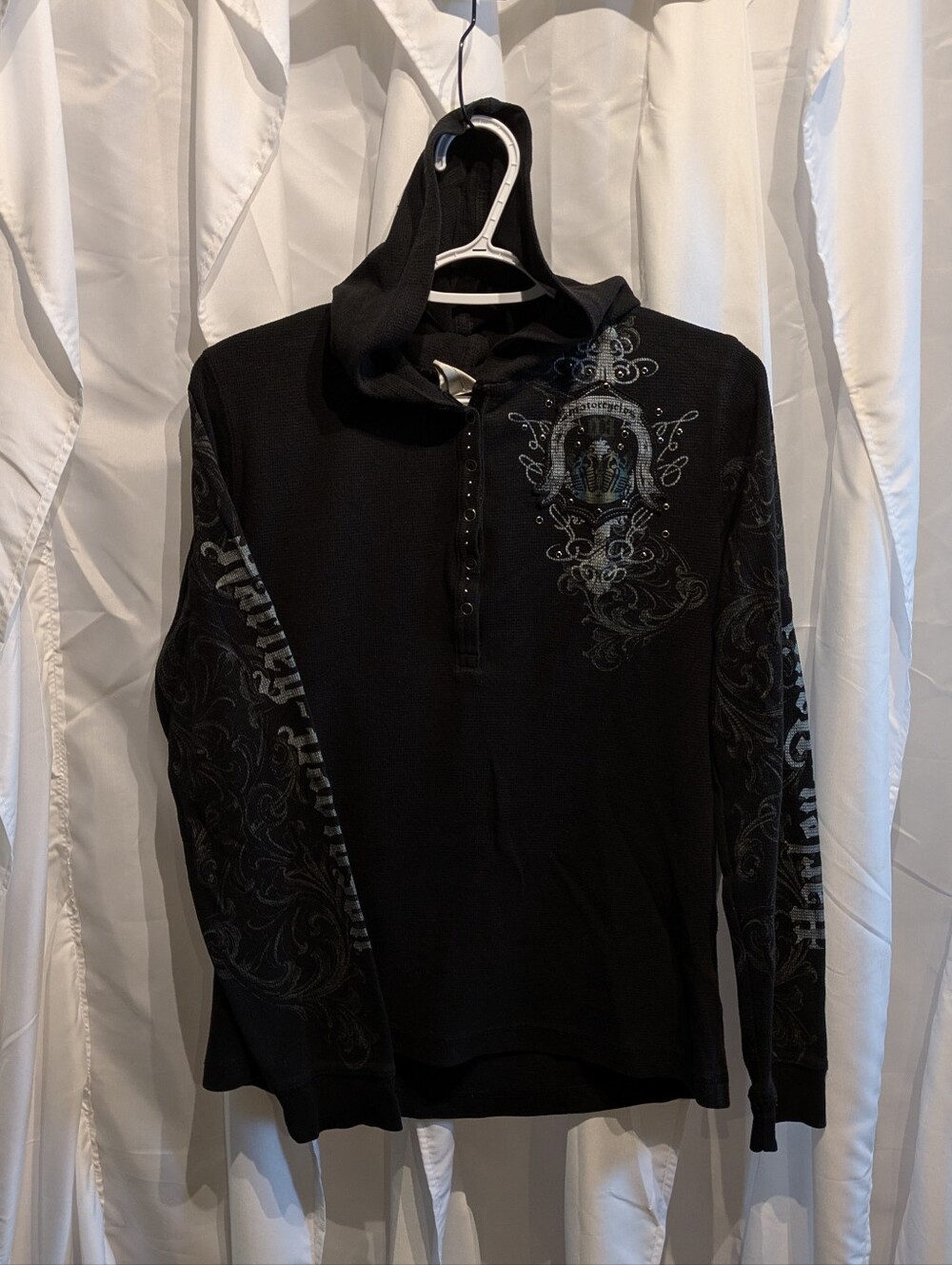 D3 Harley Davidson Y2K Cyber Grunge Angel Wings Hoodie Black Zip Up Top Goth XL